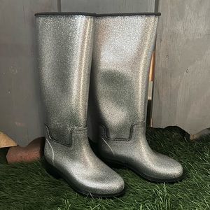 Melisa Womens Thermal Seasonal Rain Boots Size 7 In Silver Glitter